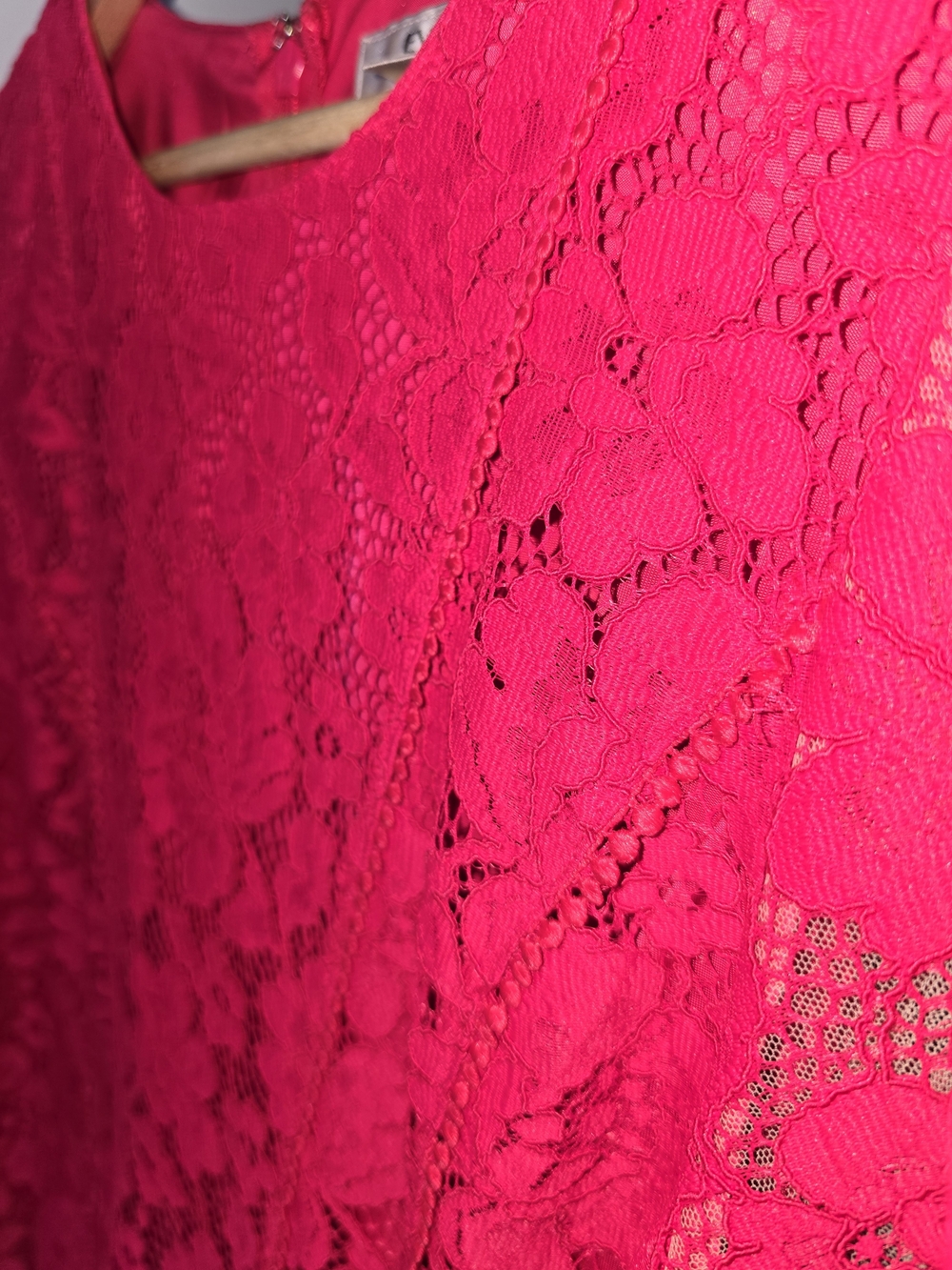 Ever New Milly Lace Trim Mini Dress Bright Rose Pink Puff Sleeve - Picture 12 of 12